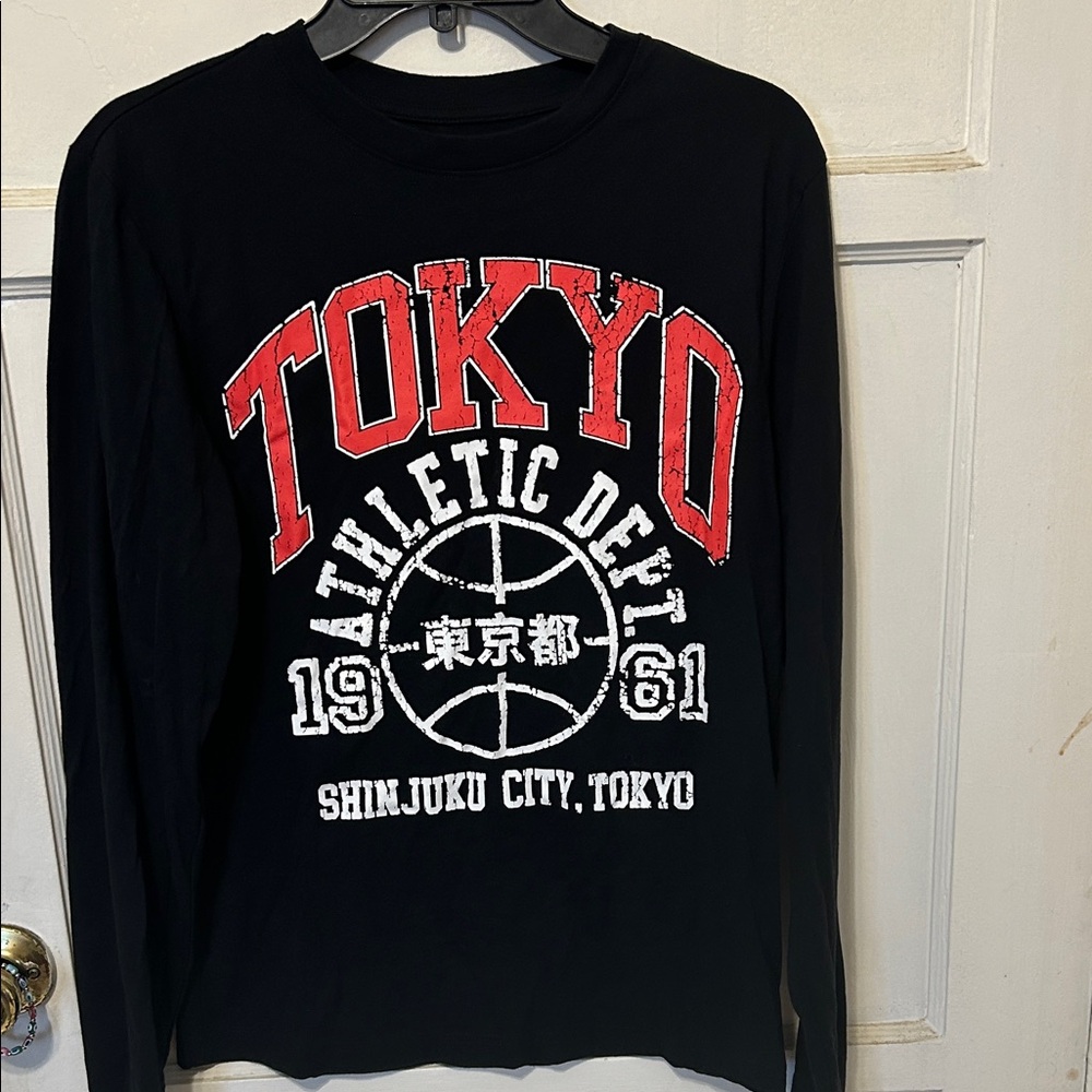 Original Use Black Long Sleeve Tee with Red and White Print